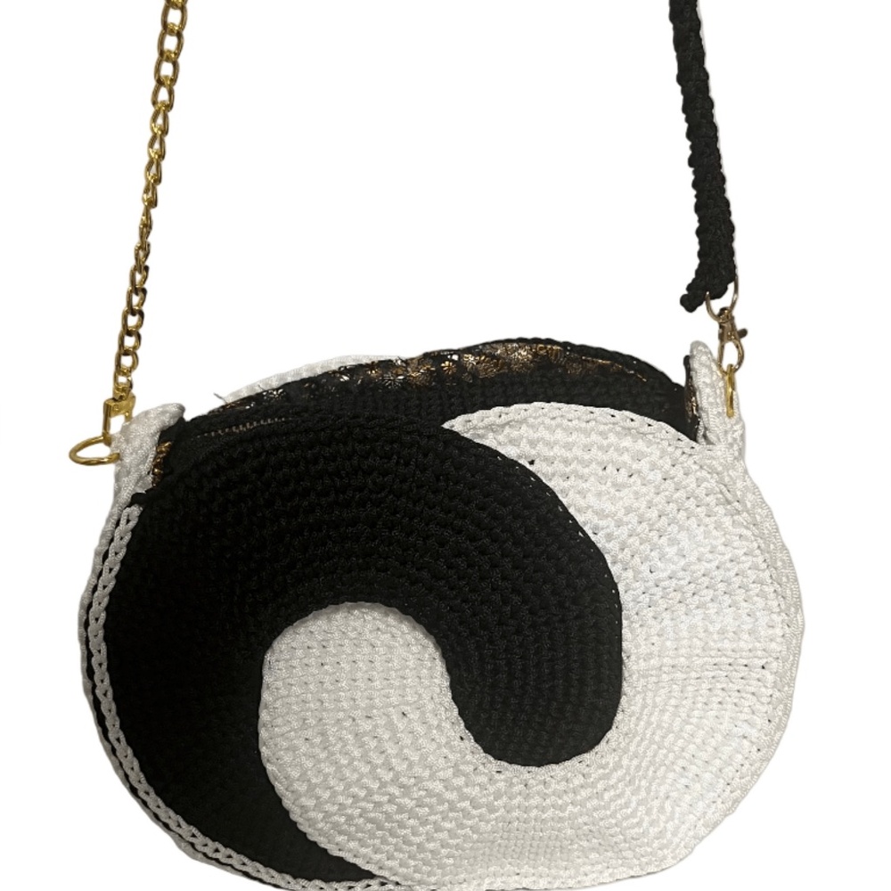 African Handmade Crochet Sling Purse Yin Yang